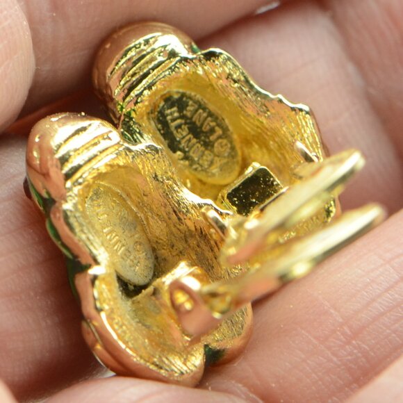 Vintage Kenneth Jay Lane KJL Enamel & Crystal Clip-On Frog Earrings - Picture 4 of 5